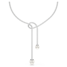 Matrix Y necklace, Crystal pearl, Round cut, White, Rhodium plated