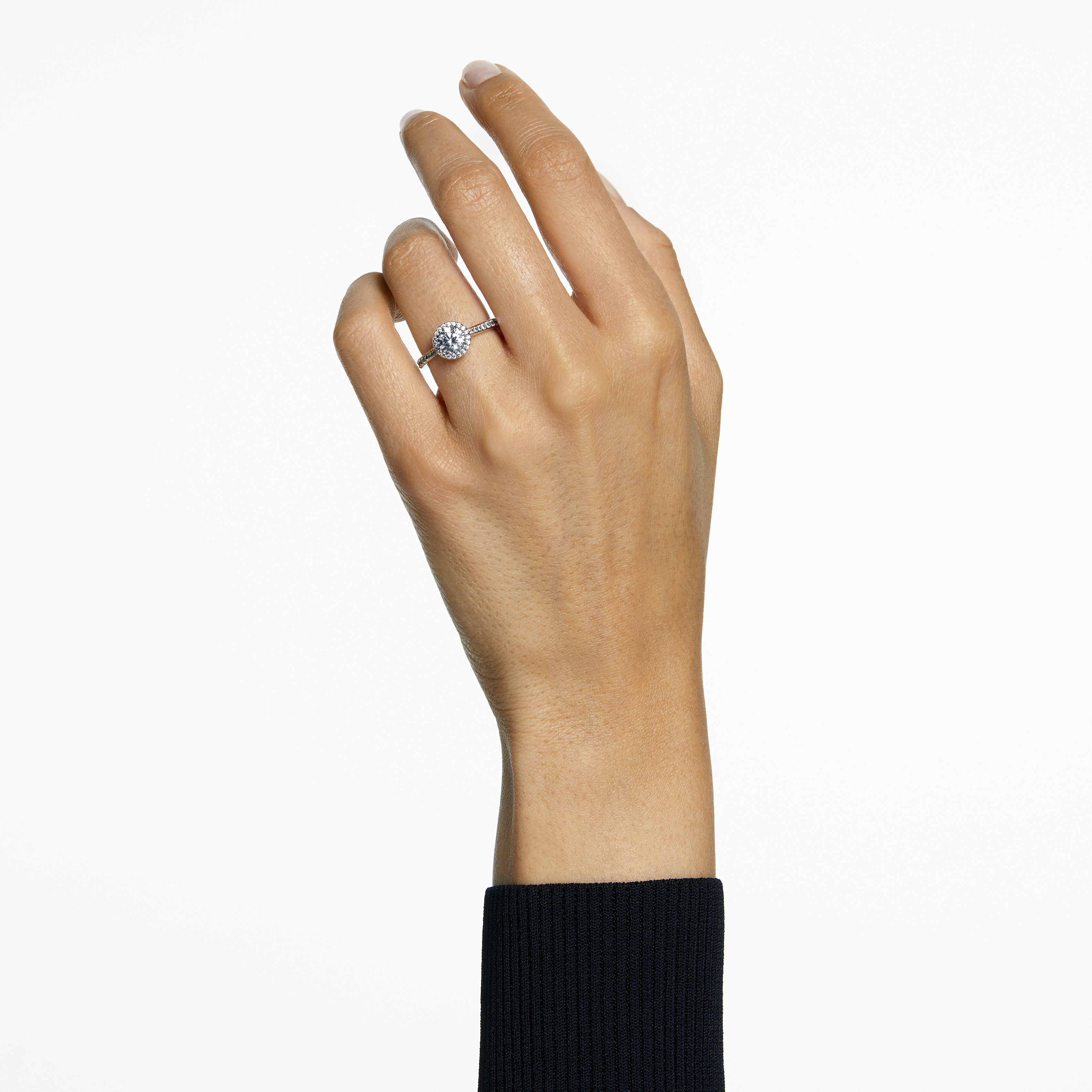 Constella cocktail ring, Round cut, Pavé, White, Rhodium plated