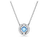 Sparkling Dance Round Necklace, Blue, Rhodium Plated