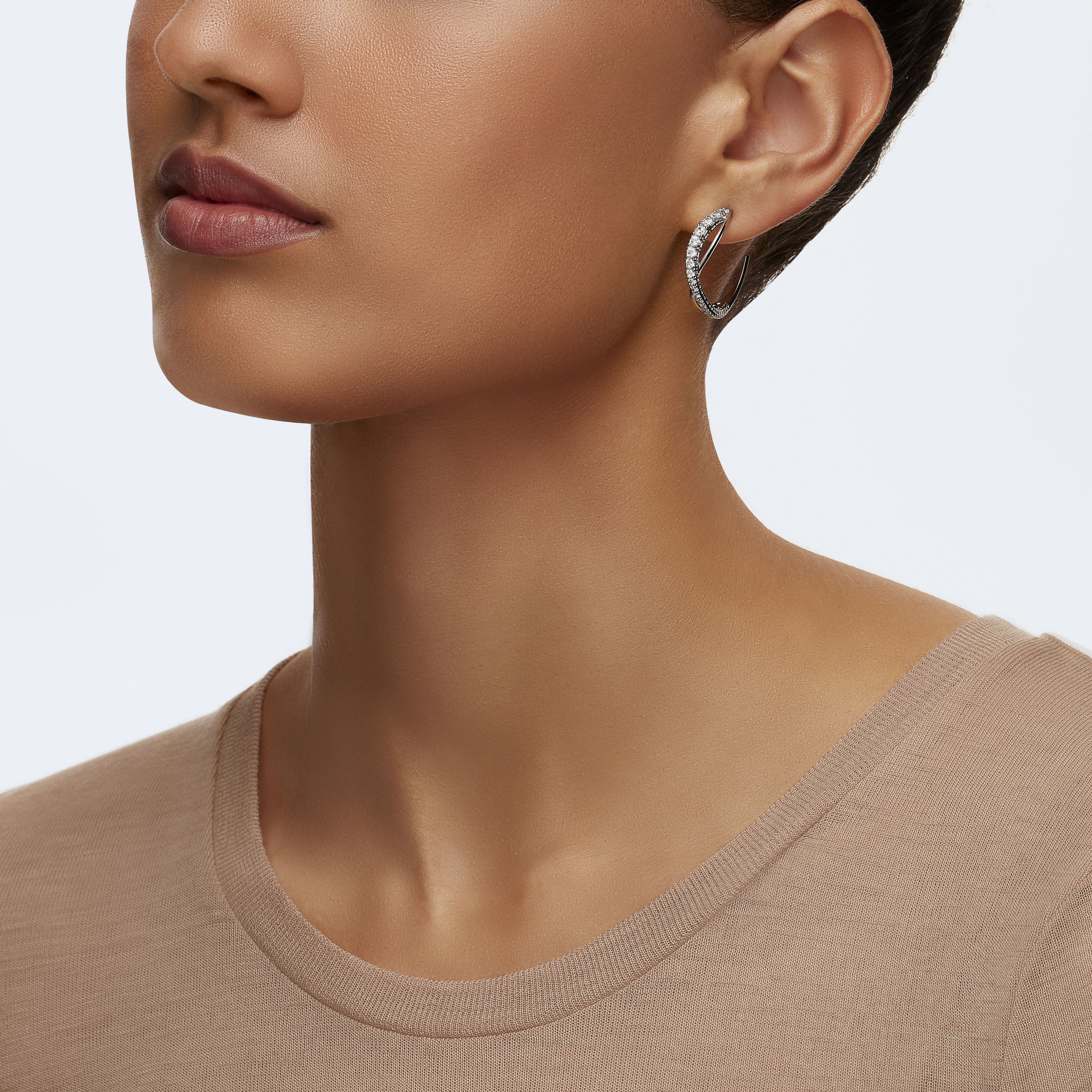 Buy Swarovski Twist Hoop Pierced Earrings, White, Rhodium plated