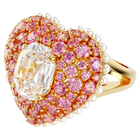 Idyllia cocktail ring, Octagon cut, Crystal pearls, Heart, Pink, Gold-tone plated