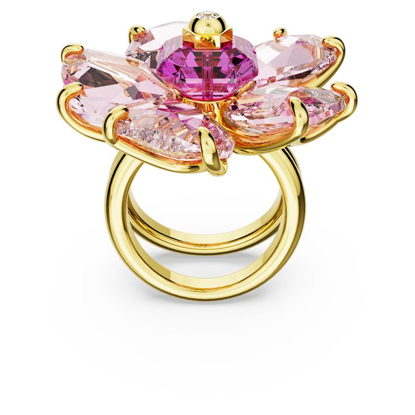 Golden flamenco rings with colorful flower detail