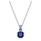 Birthstone pendant, Square cut, December, Blue, Rhodium plated