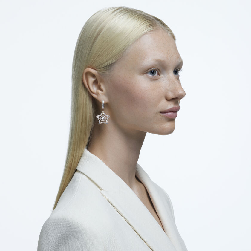 Swarovski Rose-gold Tone Plated Sparkling Dance Pierced Earrings, Women's, White