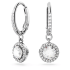 Una Angelic drop earrings, Round cut, Pavé, White, Rhodium plated