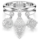 Dextera ring, Set (2), Sphere and cube, White, Rhodium plated