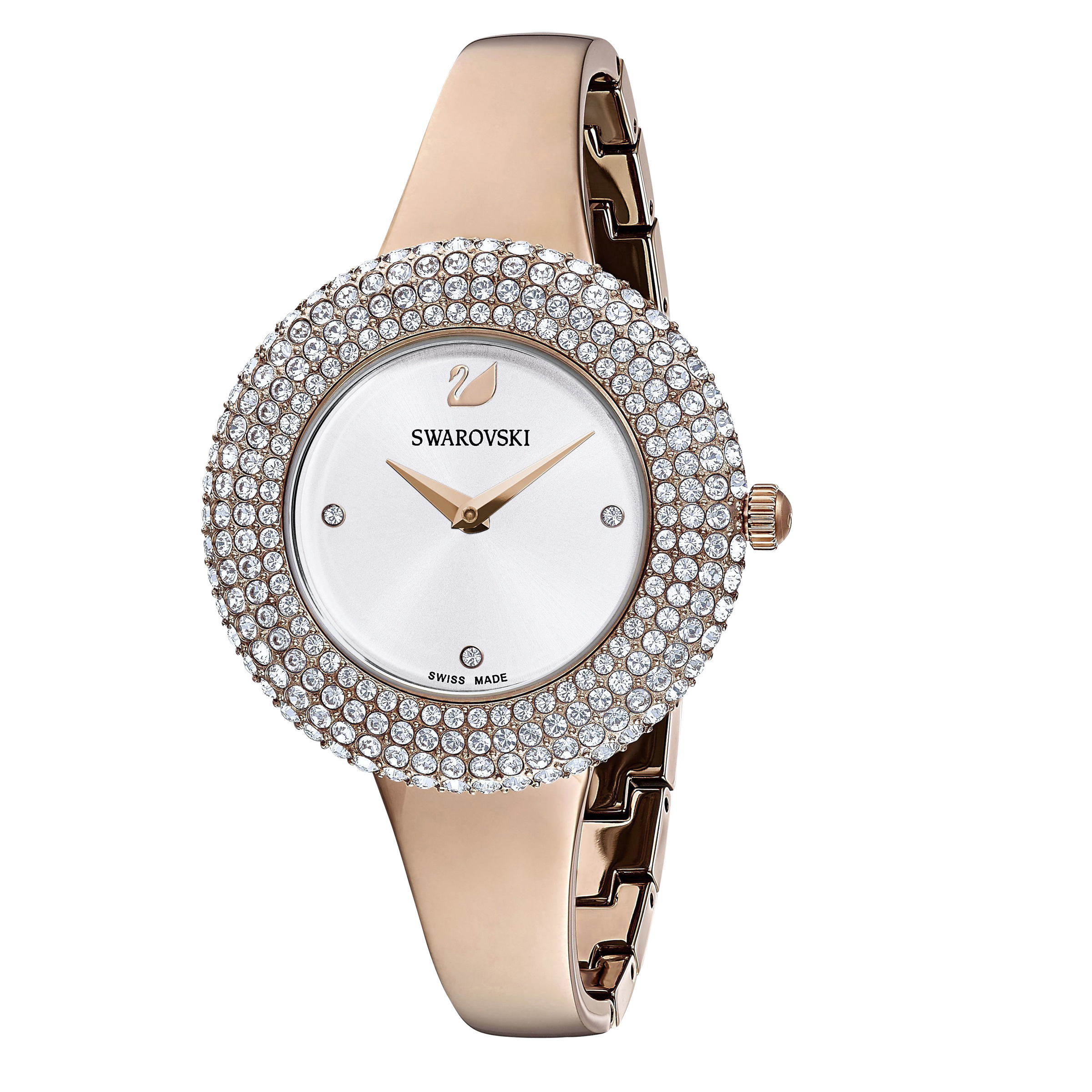 Buy Swarovski Crystal Rose Watch, Metal Bracelet, White, Rose-gold tone ...